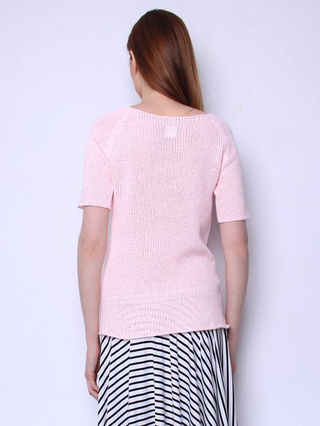 Bright Pink Short Sleeve H-line Solid Knitted Sweater - StyleWe.com